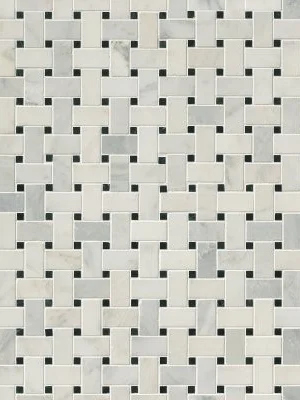 Arabescato Carrara with Black Marble Basket Weave Pattern Honed in a Mesh