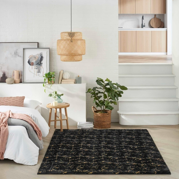 Cozy Shimmer Csh01 Black Gold Area Rug