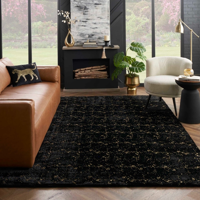 Cozy Shimmer Csh01 Black Gold Area Rug